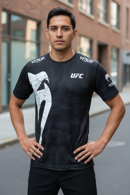 UFC Men's Black White 3D Print Fitness T-Shirt