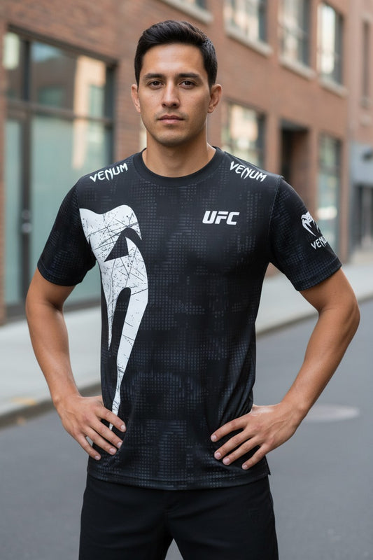 UFC Men's Black White 3D Print Fitness T-Shirt