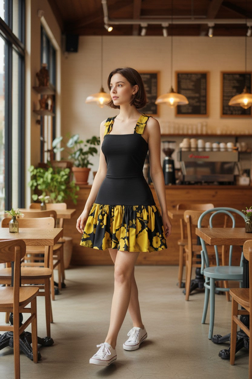 Women’s Tie-Dye Patchwork Sleeveless Swing Mini Dress