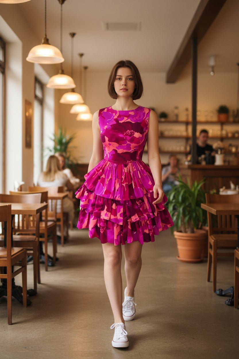 Women’s Floral Sleeveless Ruffle Swing Ball Gown Dress