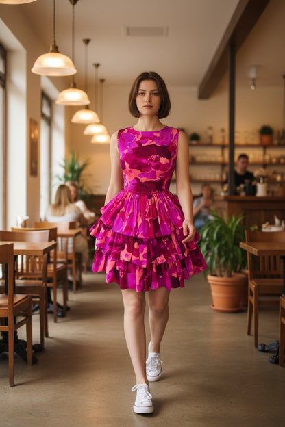 Women’s Floral Sleeveless Ruffle Swing Ball Gown Dress