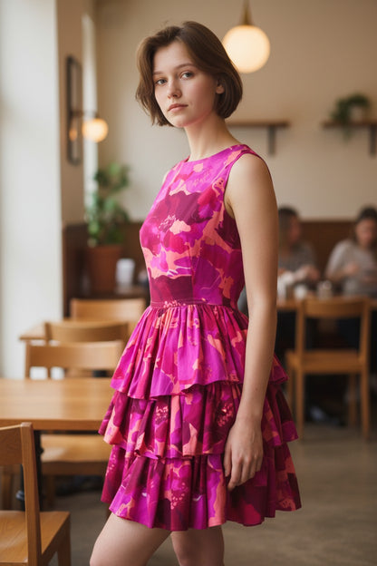 Women’s Floral Sleeveless Ruffle Swing Ball Gown Dress