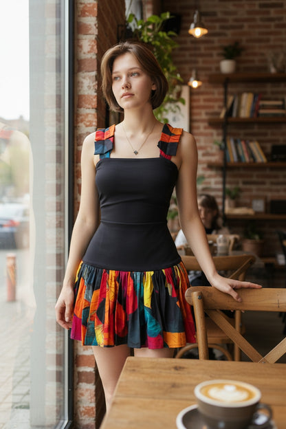 Women’s Tie-Dye Patchwork Sleeveless Swing Mini Dress